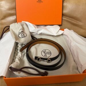Hermes Black and Tan Leather Belt